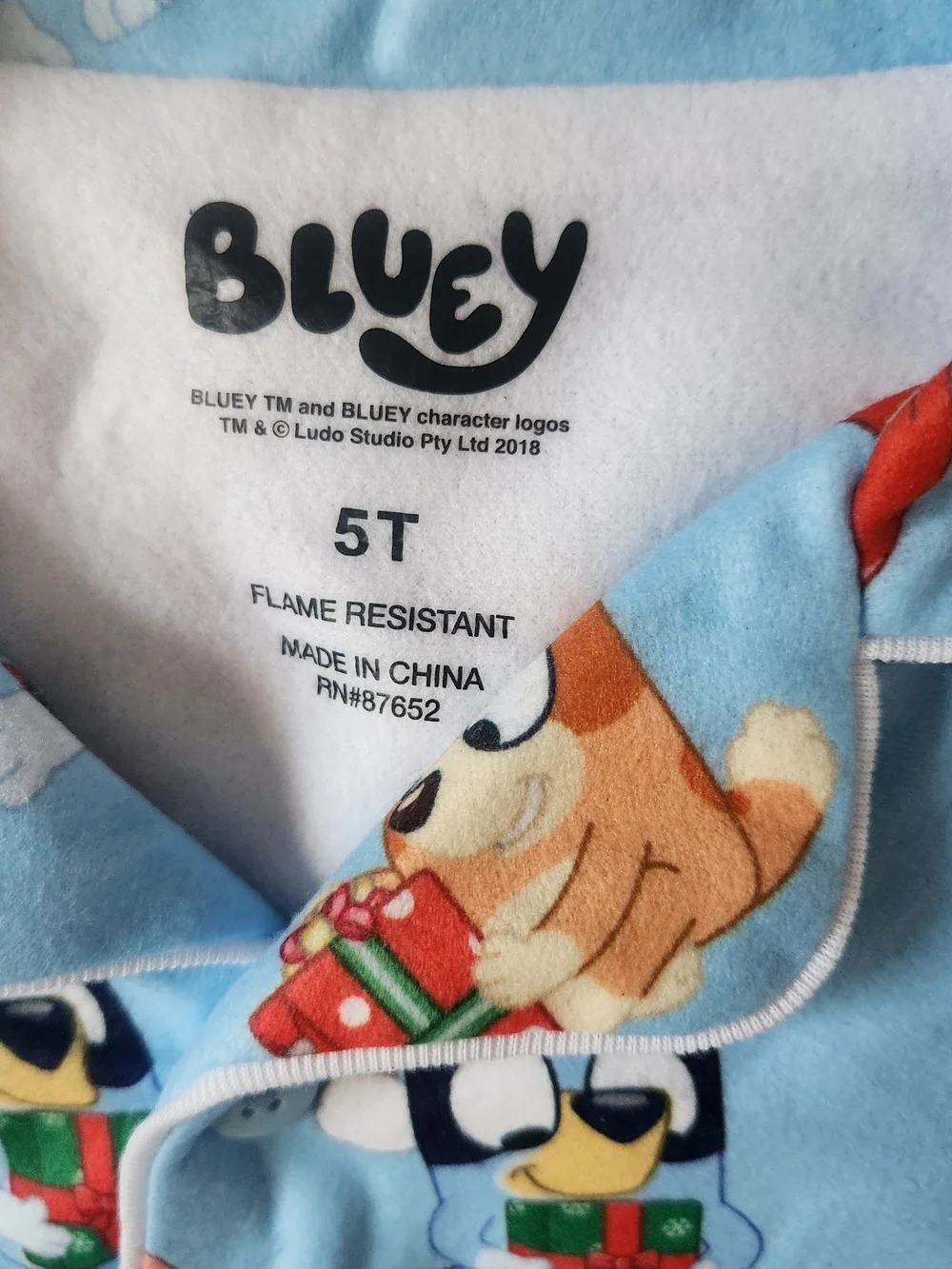 Light Blue Kids Holiday Pajama Set with Cartoon Character Print